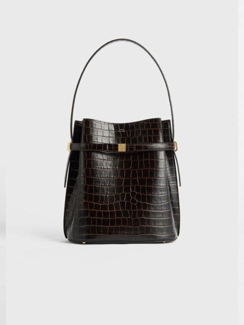 TOTEME Belted croco-embossed bucket bag dark brown