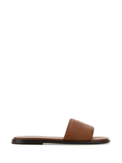 FENDI Fendi Men Caramel Leather Slippers
