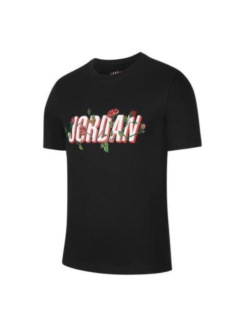 Jordan Air Jordan Logo Alphabet Printing Round Neck Pullover Short Sleeve Black DQ7389-010