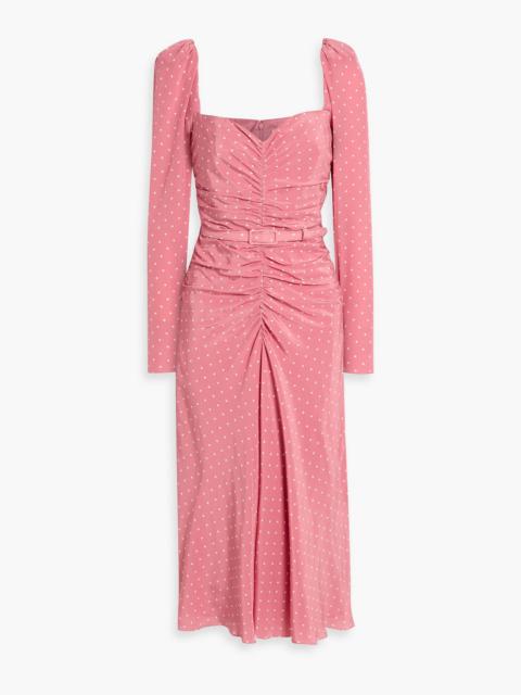 Alessandra Rich Belted polka-dot silk crepe de chine midi dress