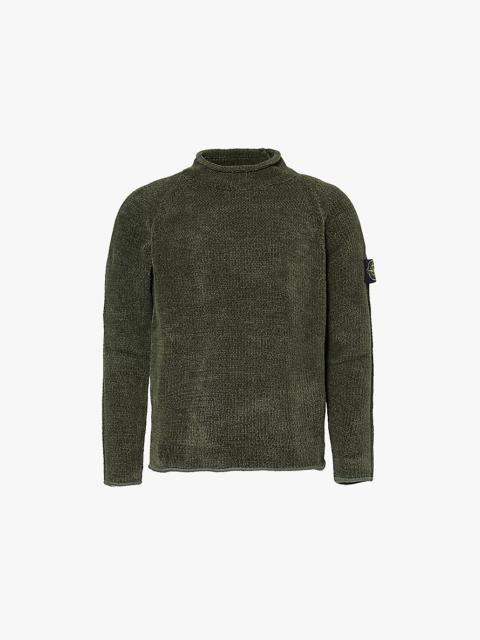 Brand-patch funnel-neck cotton-knit jumper