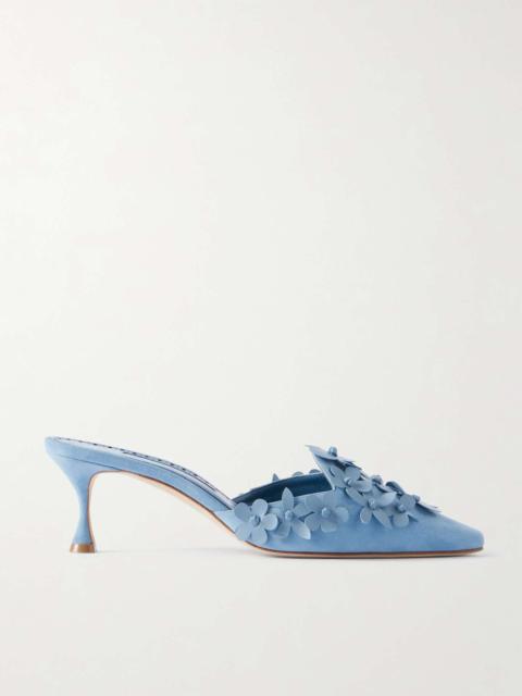 Harnes 50 appliquéd suede mules Light blue