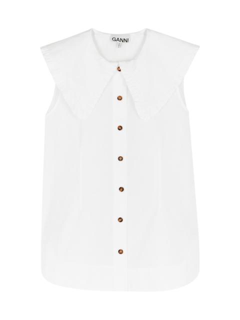 GANNI Ruffle-trimmed cotton blouse