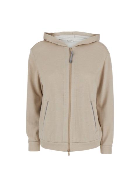 Brunello Cucinelli Beige Hoodie With Fixed Hood And Zip Closure In Cotton And Silk Blend Woman