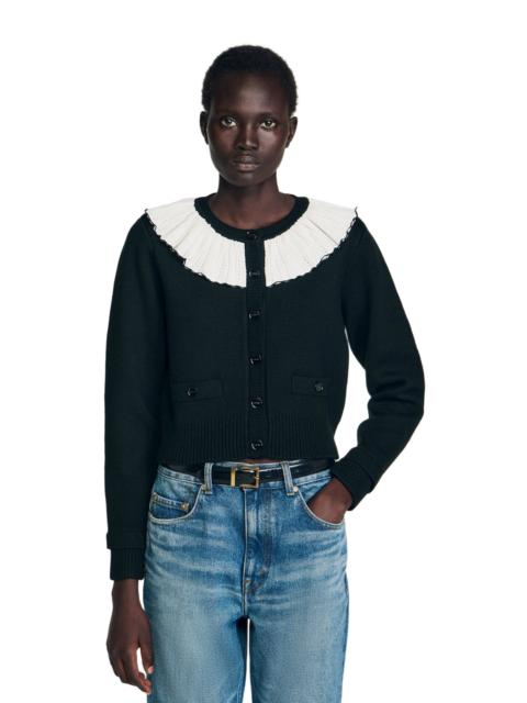 Sandro SANDRO Cardigan with contrast collar in Black at Nordstrom