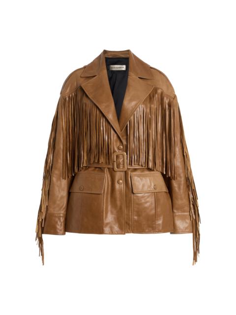 NOUR HAMMOUR Cassidy Fringed Leather Jacket brown