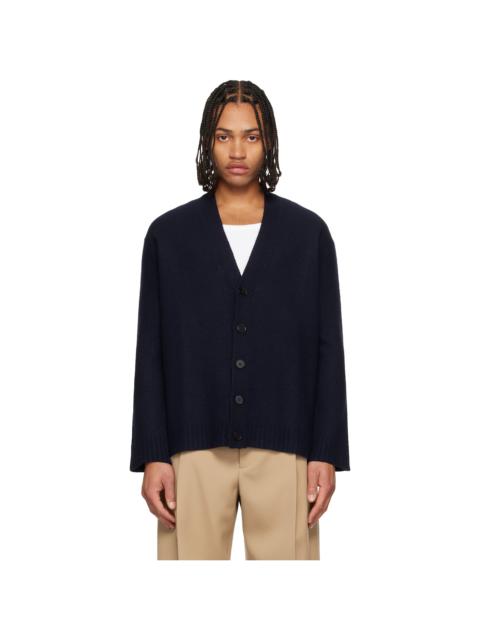 Jil Sander Navy Wool V-Neck Cardigan
