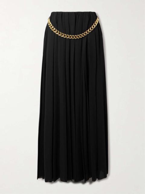 Chain-embellished pleated crepe maxi skirt