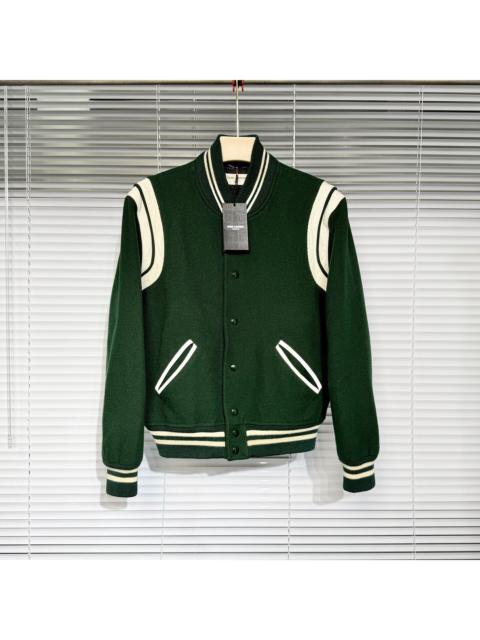 SAINT LAURENT Saint Laurant Varsity Wool Teddy Green Jacket