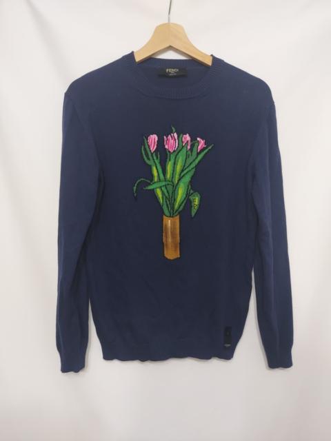 FENDI SS18 Navy Intarsia Flower Pot Sweater