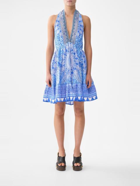 CAMILLA RUFFLE HEM HALTER SHORT DRESS