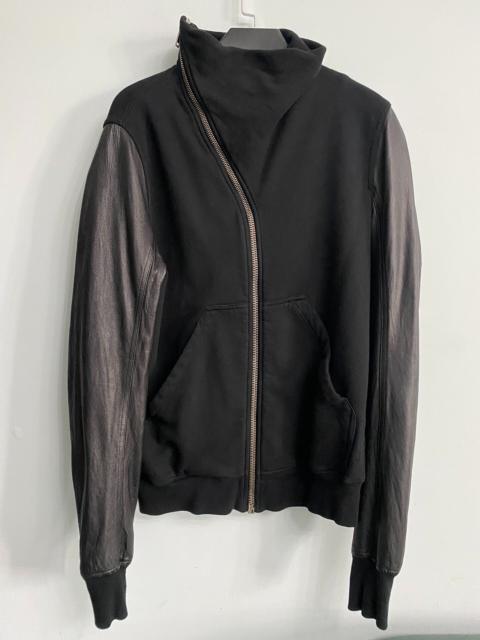 Rick Owens Rick Owens mainline stand-up collar leather sleeve patchwork zip-up jacket