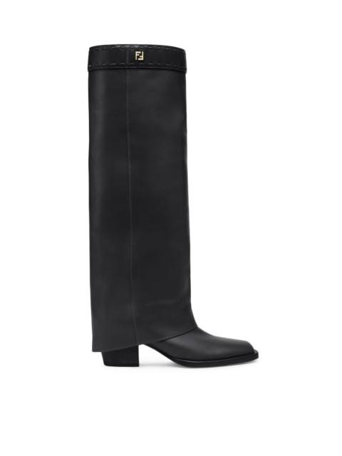 BLACK LEATHER HIGH-HEELED BOOT