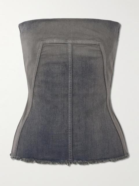Rick Owens Strapless Frayed Denim Top