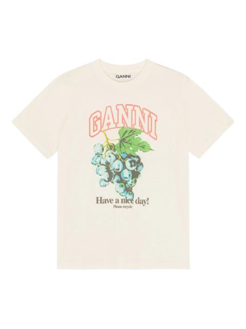 GANNI Basic Cotton Jersey Grapes Relaxed Fit T-Shirt