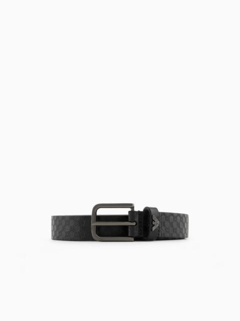 EMPORIO ARMANI LEATHER BELT WITH ALL-OVER EMBOSSED PATTERN