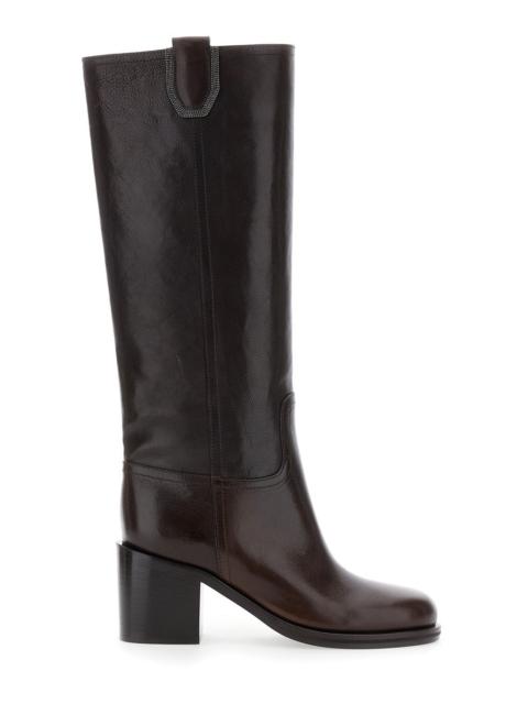 Brunello Cucinelli Brunello Cucinelli Women Brown Knee-Lenght Boots With Monil Detail In Leather Woman