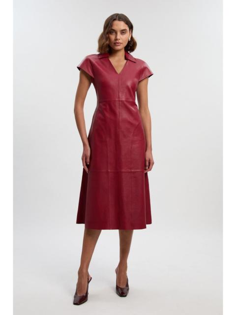 KAREN MILLEN Leather Collared Tailored Midi Dress