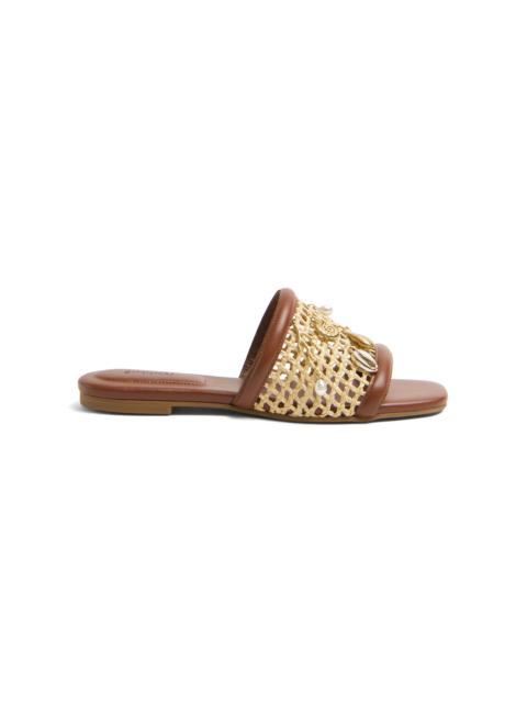 SIMKHAI Caspian Raffia Netted Flat Sandal brown