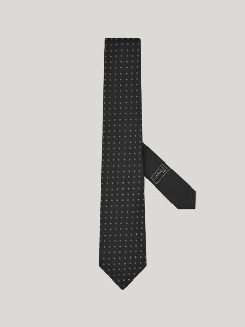 Canali BLACK SILK TIE, PATTERN AND LOGO JACQUARD WITH GOLD THREAD