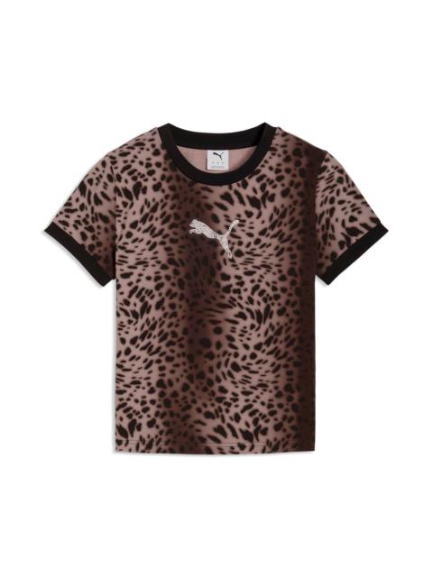 PUMA PUMA Essentials Bedazzled Rhinestone Embellished Leopard Print Cotton Graphic T-Shirt in Puma Black 