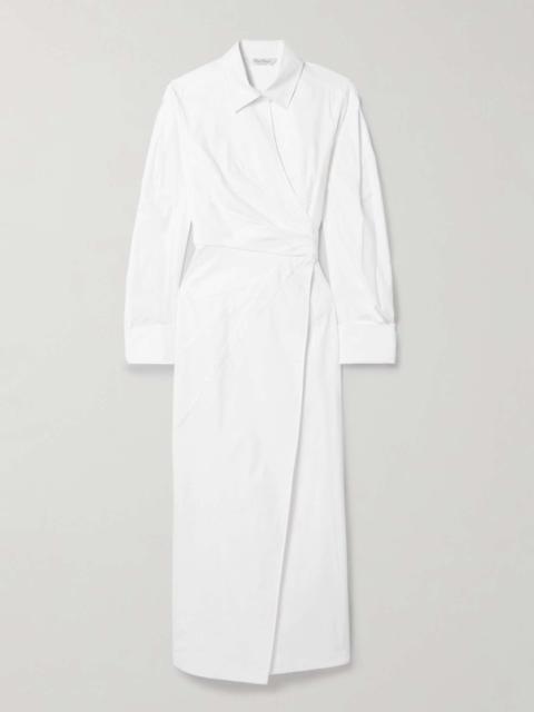 Cotton-blend poplin midi wrap shirt dress White