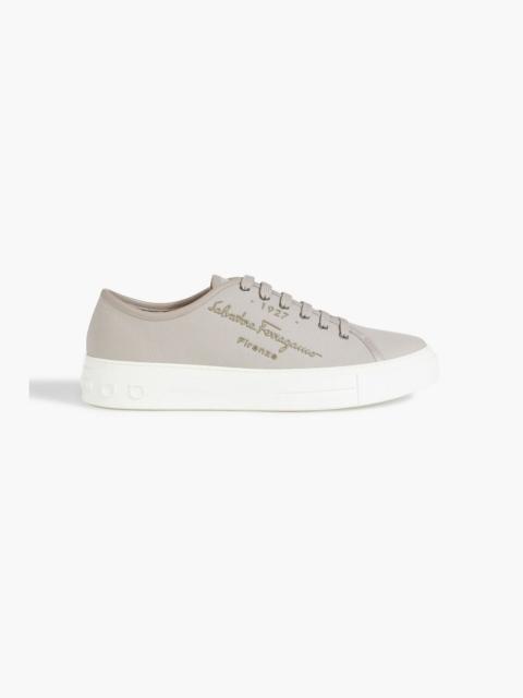FERRAGAMO Mediterre logo-appliquéd leather-trimmed canvas sneakers