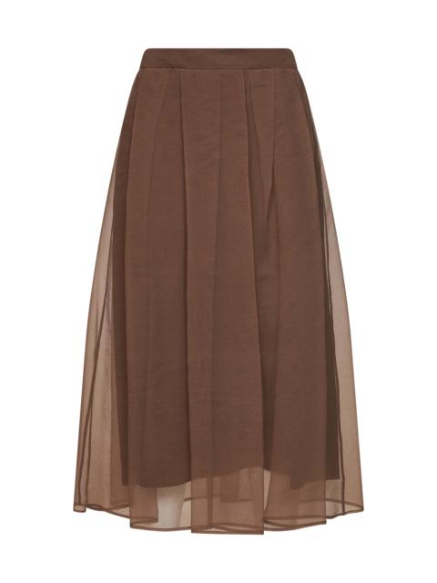 Brunello Cucinelli Brunello Cucinelli Women Cigar Crispy Silk Flared Midi Skirt