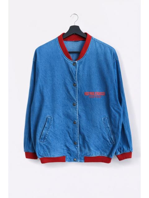 Other Designers Japanese Brand - Vintage Roxy Riders Co Denim Varsity Jacket Blue Red Collar