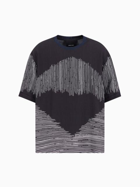 GIORGIO ARMANI PRINTED SEERSUCKER VISCOSE AND SILK T-SHIRT SHIRT