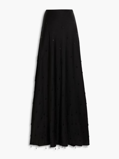 SIMKHAI Kade fringed bead-embellished satin maxi skirt