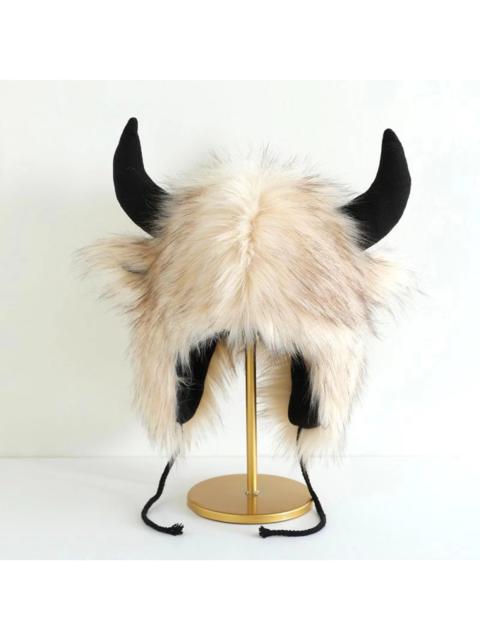 Other Designers Swag Anime Bull Cow Horn Fur Warm Windproof Earflap Beige Hat Trapper Hat