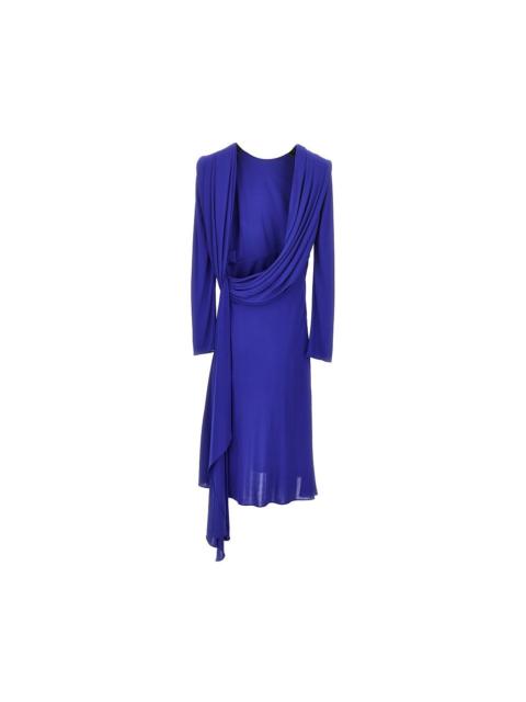 VERSACE Versace Viscose Jersey Draped Midi Dress Blue