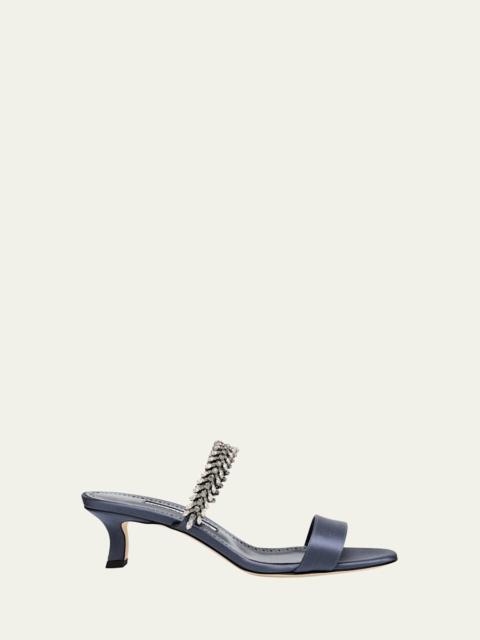Manolo Blahnik Kifasan Embellished Satin Kitten-Heel Sandals