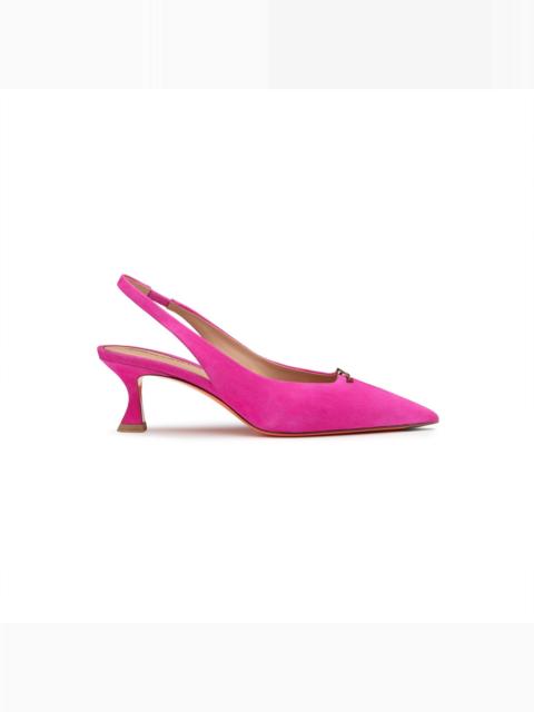 Santoni Women's pink suede mid-heel slingback