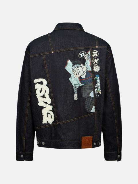 EVISU NINJA GODHEAD PRINT LOOSE FIT DECONSTRUCTIVE DENIM JACKET