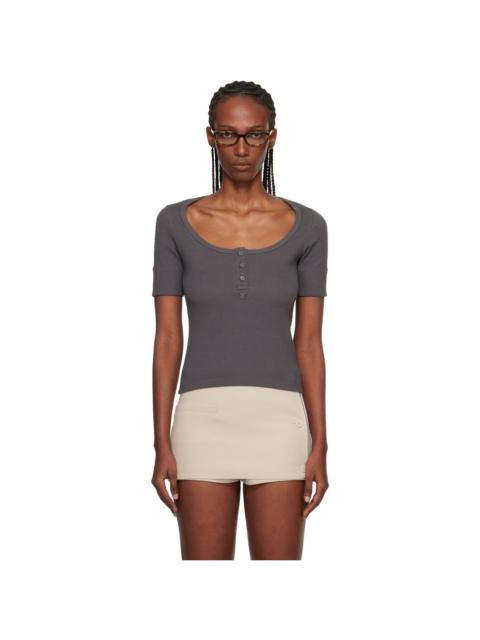 courrèges Gray Buttoned 90's Rib T-shirt