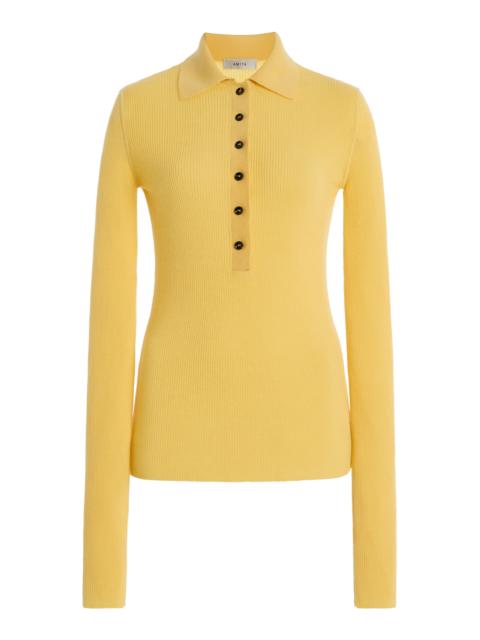 AMIYA Georgia Fitted Wool Polo Top yellow