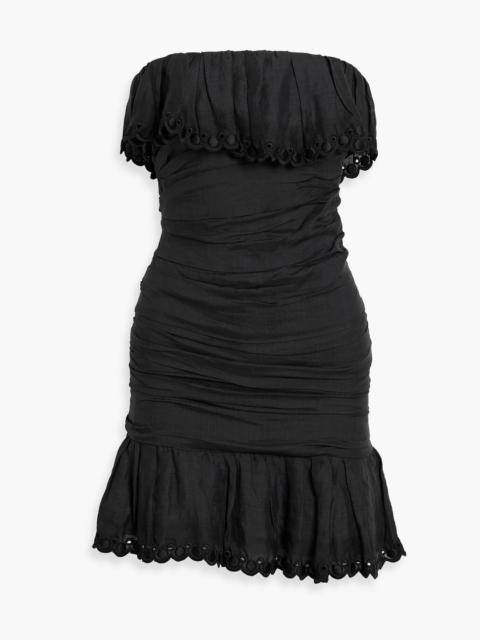 Isabel Marant Oxani strapless broderie anglaise-trimmed ramie mini dress