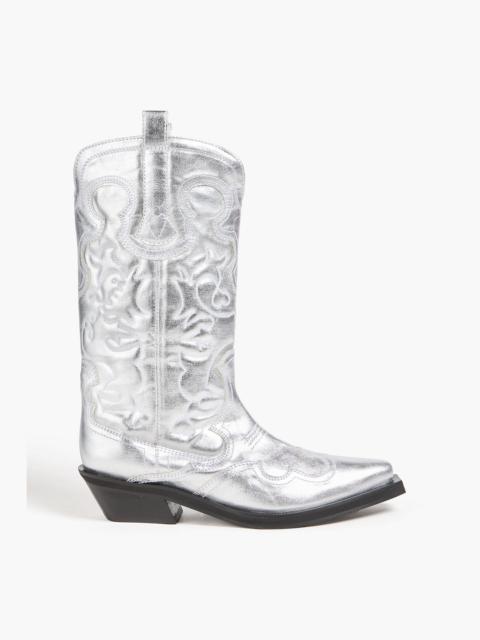 GANNI Embroidered metallic cowboy boots