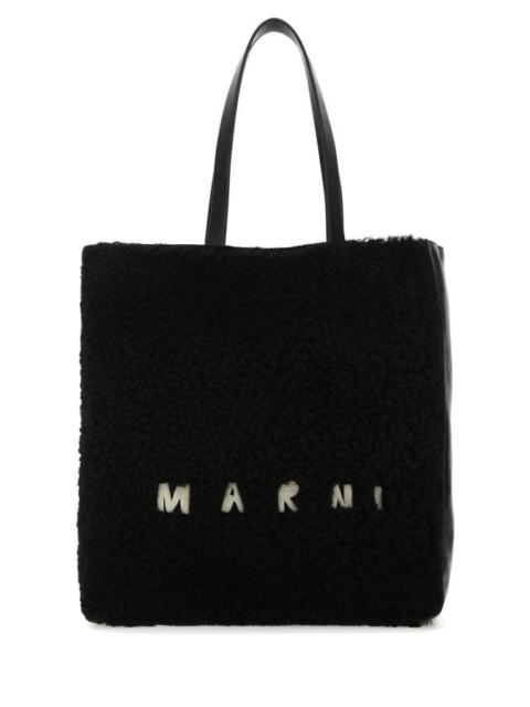 MARNI Black Leather And Teddy Museo Shopping Bag
