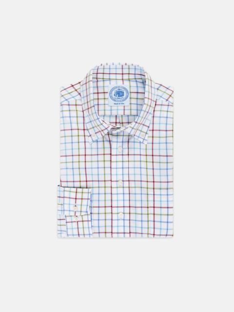 J. PRESS OLIVE & BURGUNDY TATTERSALL BUTTON DOWN SPORT SHIRT - CLASSIC FIT