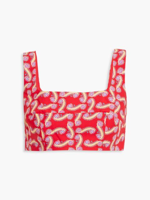 Other Designers Cropped printed cotton-poplin top