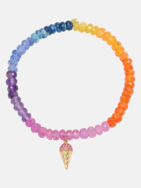 SYDNEY EVAN Ice Cream Cone 14kt gold charm bracelet with sapphires