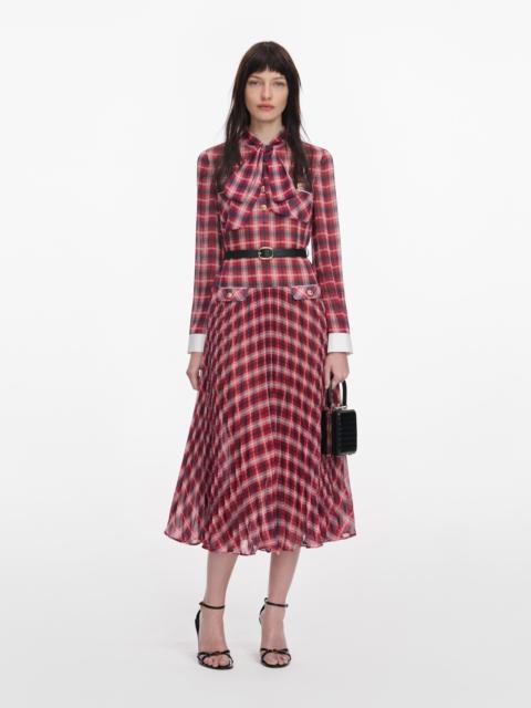 self-portrait Burgundy Check Chiffon Midi Dress