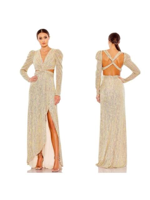 Other Designers NWT‎ Mac Duggal Metallic Puff Sleeve Front Twist Gown Gold 27050 Sz 4 $298