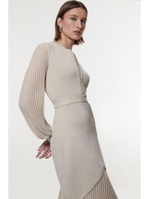 KAREN MILLEN Woven Sleeved Pleated Dress With Pu