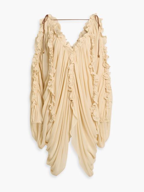 Zimmermann Cold-shoulder ruffled draped chiffon blouse