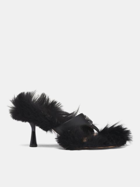 Blumarine Black Lamb Fur Heeled Sandals