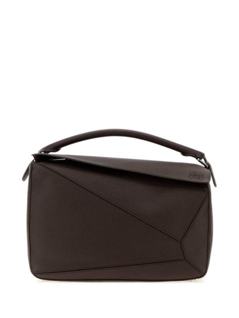 Loewe Loewe Men Dark Brown Leather Large Puzzle Handbag